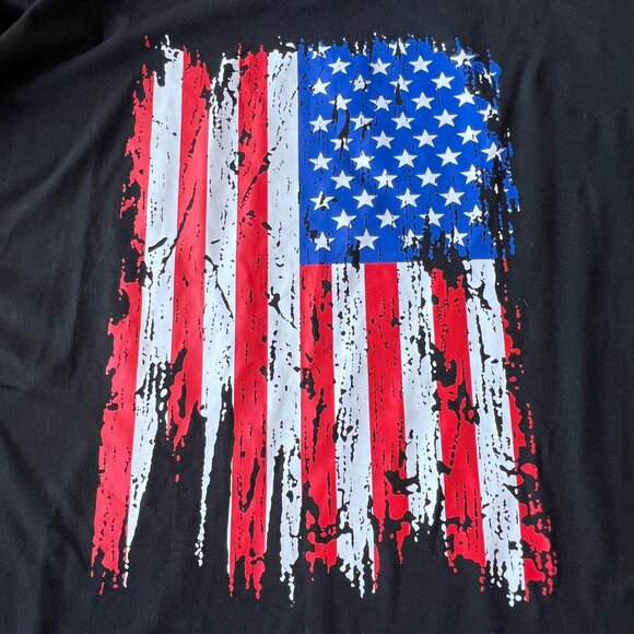 Roshop Black Oversized V-Neck T-Shirt w/ Distressed American Flag Womens Size XL - Picture 3 of 8